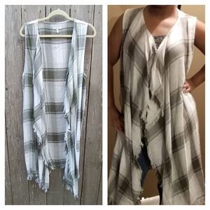 maurices one size sleeveless duster coverup cotton blend white gray plaid
